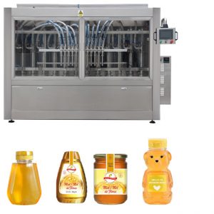 自動伺服活塞式醬料蜂蜜果醬高粘度液體灌裝封口貼標機生產線